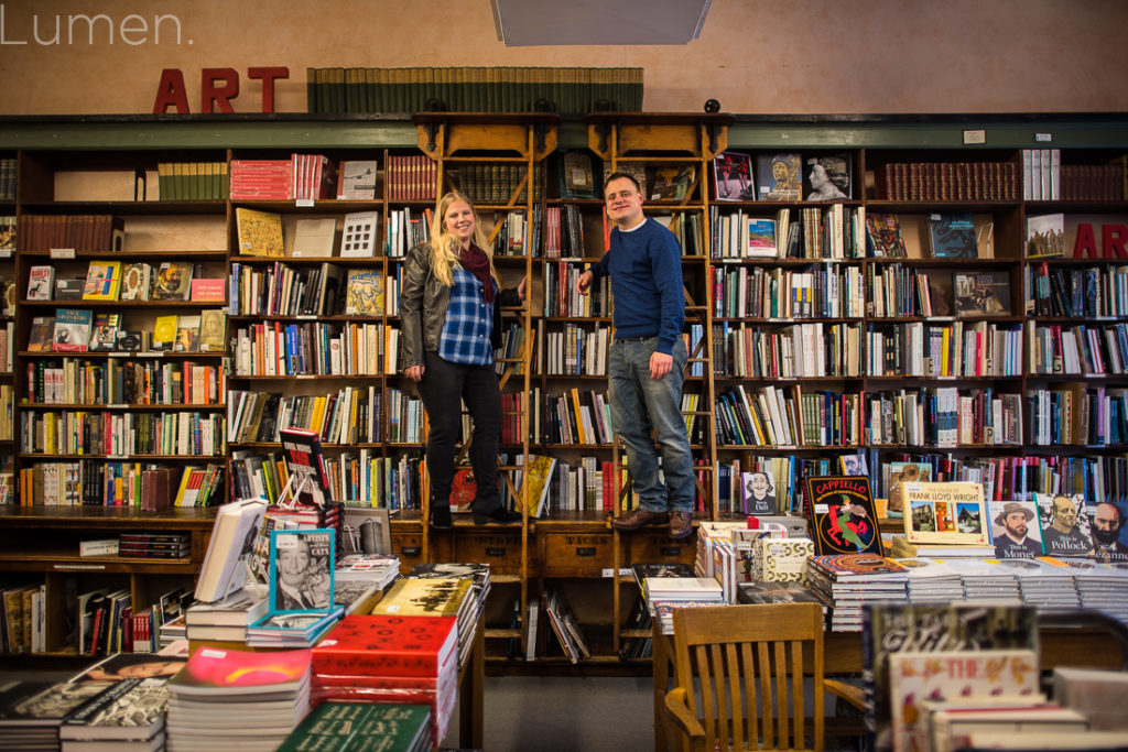 lumen, photography, mager and quinn engagement photos, minneapolis, uptown, minnesota, adventurous, book store, chino latino,