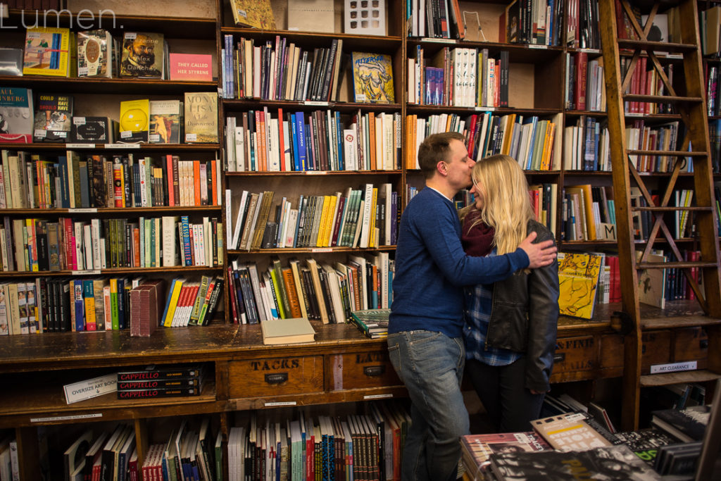 lumen, photography, mager and quinn engagement photos, minneapolis, uptown, minnesota, adventurous, book store, chino latino,